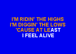 I'M RIDIN' THE HIGHS
I'M DIGGIN' THE LOWS

'CAUSE AT LEAST
I FEEL ALIVE
