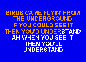 BIRDS CAME FLYIN' FROM
THE UNDERGROUND

IF YOU COULD SEE IT

THEN YOU'D UNDERSTAND
AH WHEN YOU SEE IT

THEN YOU'LL
UNDERSTAND