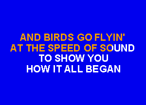 AND BIRDS GO FLYIN'

AT THE SPEED OF SOUND
TO SHOW YOU

HOW IT ALL BEGAN