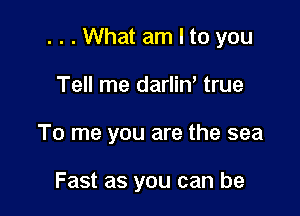 ...What am I to you

Tell me darlin' true
To me you are the sea

Fast as you can be