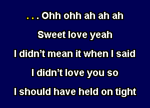 ...Ohh ohh ah ah ah
Sweet love yeah
I didm mean it when I said

I didnT love you so

I should have held on tight