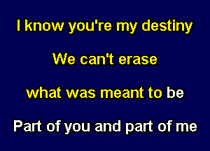 I know you're my destiny
We can't erase

what was meant to be

Part of you and part of me