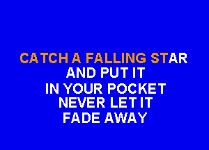 CATCH A FALLING STAR
AND PUT IT

IN YOUR POCKET
NEVER LET IT

FADE AWAY