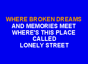 WHERE BROKEN DREAMS

AND MEMORIES MEET

WHERE'S THIS PLACE
CALLED

LONELY STREET