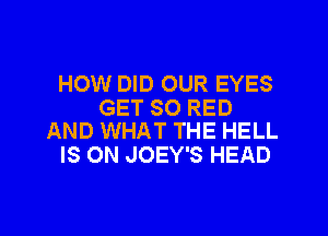 HOW DID OUR EYES
GET SO RED

AND WHAT THE HELL
IS ON JOEY'S HEAD