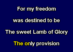 For my freedom

was destined to be

The sweet Lamb of Glory

The only provision