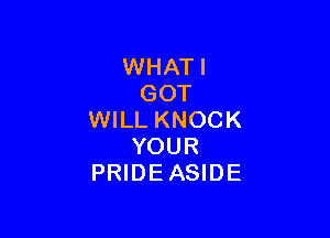 WHATI
GOT

WILL KNOCK
YOUR
PRIDEASIDE