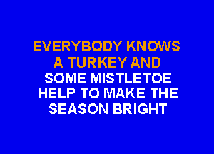 EVERYBODY KNOWS

A TURKEY AND

SOME MISTLETOE
HELP TO MAKE THE

SEASON BRIGHT

g