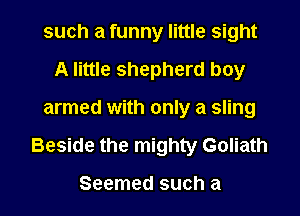 such a funny little sight
A little shepherd boy

armed with only a sling

Beside the mighty Goliath

Seemed such a