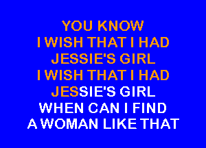 YOU KNOW
IWISH THATI HAD
JESSIE'S GIRL
IWISH THATI HAD
JESSIE'S GIRL
WHEN CAN I FIND

A WOMAN LIKE THAT I