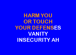 HARM YOU
OR TOUCH

YOUR DEFENSES
VANITY
INSECURITY AH
