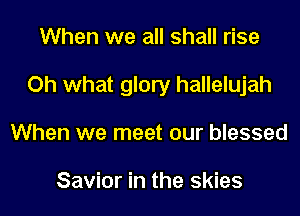 When we all shall rise

Oh what glory hallelujah

When we meet our blessed

Savior in the skies