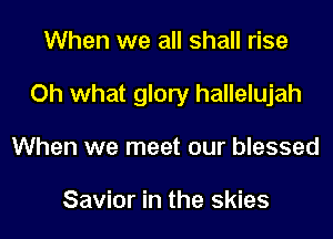 When we all shall rise

Oh what glory hallelujah

When we meet our blessed

Savior in the skies