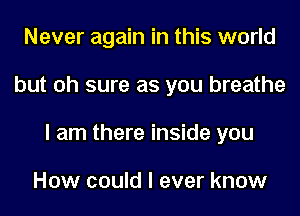 Never again in this world
but oh sure as you breathe
I am there inside you

How could I ever know