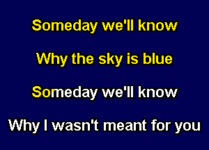 Someday we'll know
Why the sky is blue

Someday we'll know

Why I wasn't meant for you