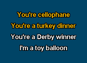 You're cellophane
You're a turkey dinner

You're a Derby winner

I'm a toy balloon