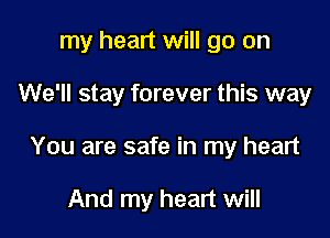 my heart will go on

We'll stay forever this way

You are safe in my heart

And my heart will