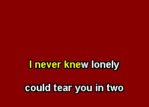 I never knew lonely

could tear you in two