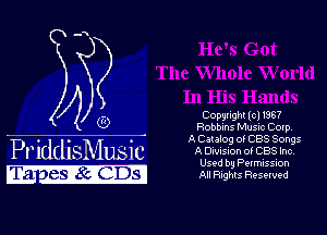 4O

PriddisMusic
ma - 12818513193)

Copyright (c1136?
Robbans Music Cotp,
A C ataio-g 06 CBS 80095
A Dunsron 06 C88 Inc
Used by Permission
All Rights Resewed