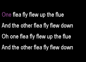 One flea fly flew up the flue
And the other flea fly flew down

Oh one flea fly flew up the flue

And the other flea fly flew down