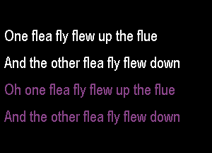 One flea fly flew up the flue
And the other flea fly flew down

Oh one flea fly flew up the flue

And the other flea fly flew down