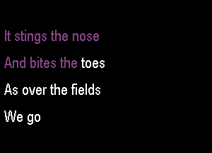 It stings the nose

And bites the toes
As over the fields

We go