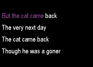 But the cat came back

The very next day

The cat came back

Though he was a goner