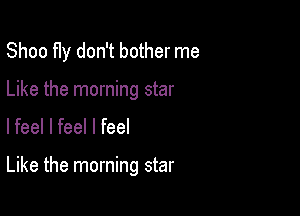 Shoo f1y don't bother me

Like the morning star
I feel I feel I feel

Like the morning star