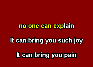 no one can explain

It can bring you such joy

It can bring you pain