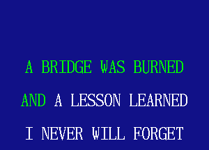 A BRIDGE WAS BURNED
AND A LESSON LEARNED
I NEVER WILL FORGET
