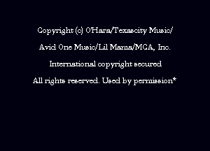 Copyright (c) OHarachxmdty Munid
Avid Ono Muaidm MGR Inc
hman'onal copyright occumd

All righm marred. Used by pcrmiaoion