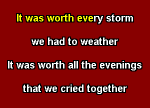 It was worth every storm
we had to weather
It was worth all the evenings

that we cried together