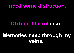 I need some distraction.

Oh beautifulrelease.

Memories seep through my
veins.