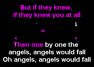 But. if they knew,
if they knew you at all
Then one by one-t'he
angels, angels would fall
Oh angels, angels would fall