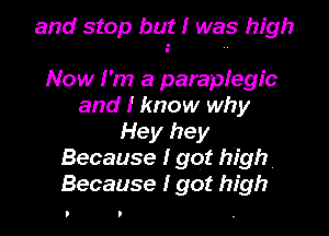 and stop but I was high

Now I'm a paraplegic
and I know why
Hey hey
Because I got high.
Because I got high