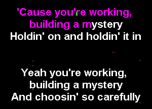 'Cause you're working,
building a mystery
Holdin' on and holdin' it in

Yeiah you're working,
building a mystery
And choosin' so carefully