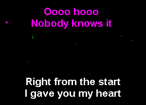 0000 h000
Nobody knows it

L

Right from tHe start
I gave you my heart