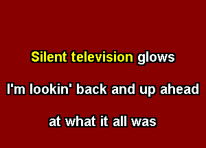 Silent television glows

I'm lookin' back and up ahead

at what it all was