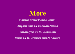 More
('I'htmw me 'Mondo Cnnc')
English 13m by New chu
Italim km by M Cwmwhm
Mum by R. 0mm and N 01mm