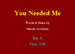 You Needed Me

Womb 6E Muuc by

Randy Coodmm

I(BYZ A
Time 3 35