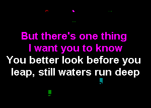 But there's one thing
I want you to know
You better look before you

leap, still waters run deep
g