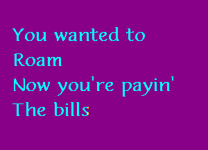 You wanted to
Roam

Now you're payin'
The bills