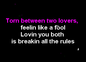 Torn between two lovers,
feelin like a Fool

Lovin you both
is breakin all the rules