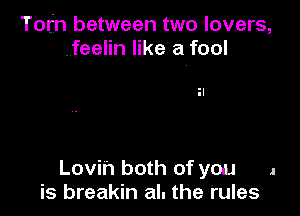 Torn between two lovers,
..feelin like a fool

Lovih both of you .
is breakin al. the rules