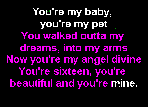 You're my baby,
you're my pet .

You walked outta my
dreams, into my arms
Now you're my angel divine
You're sixteen, you're
beautiful and you're mine.