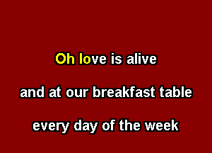 Oh love is alive

and at our breakfast table

every day of the week