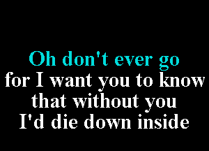 Oh don't ever go
for I want you to know
that without you
I'd die down inside