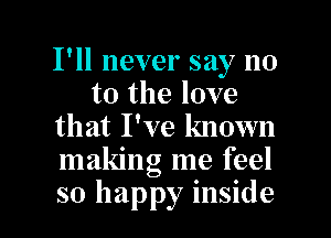 I'll never say no
to the love
that I've known
making me feel

so happy inside I