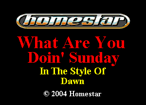 )

CIlleJIIEIL-s't'lnw
What Are You

Doin' Sunday
In The Style Of

Dawn
2004 Homestar l