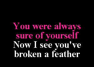 You were always
sure of yourself
Now I see you've
broken a feather